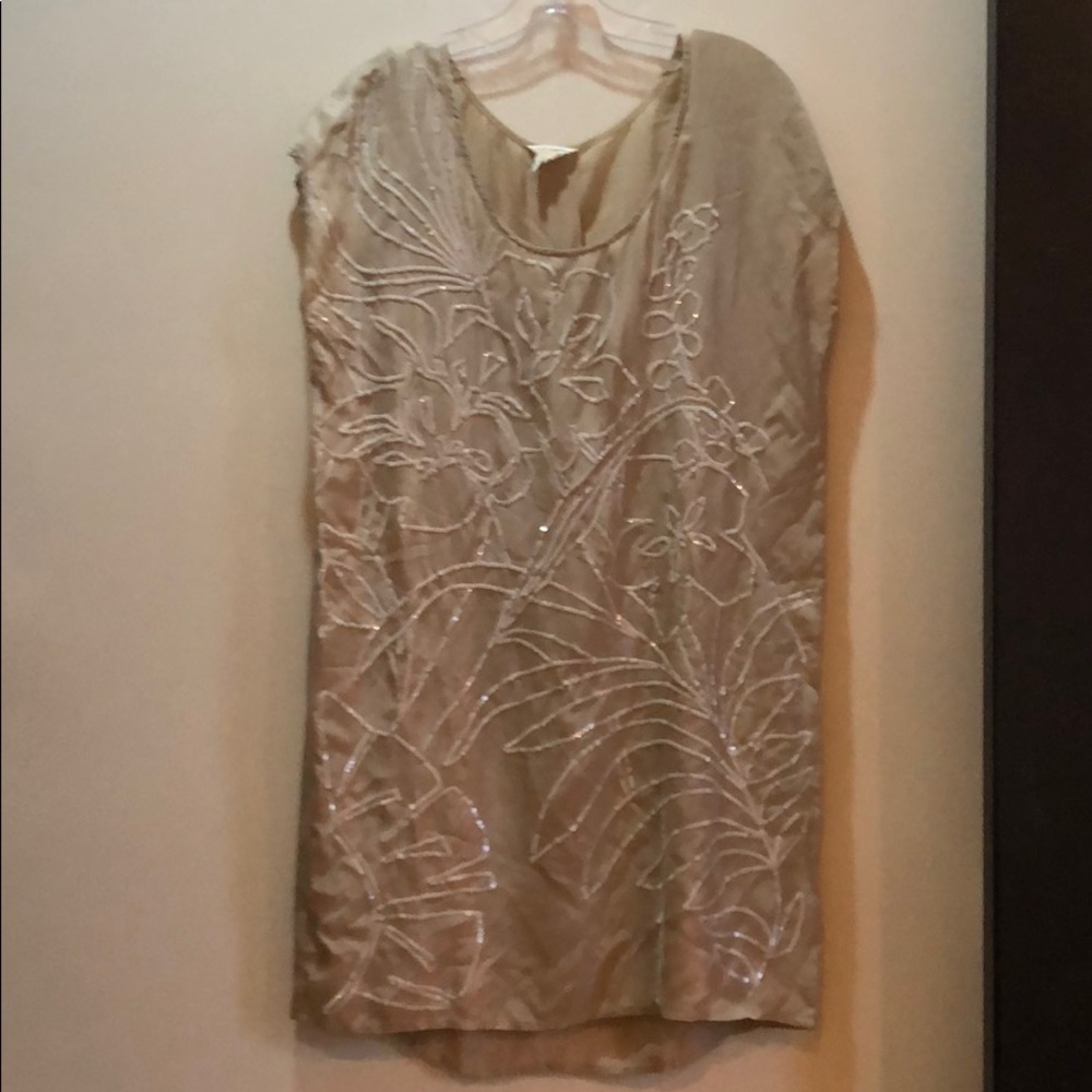 Beige / tan shift dress with white sequins